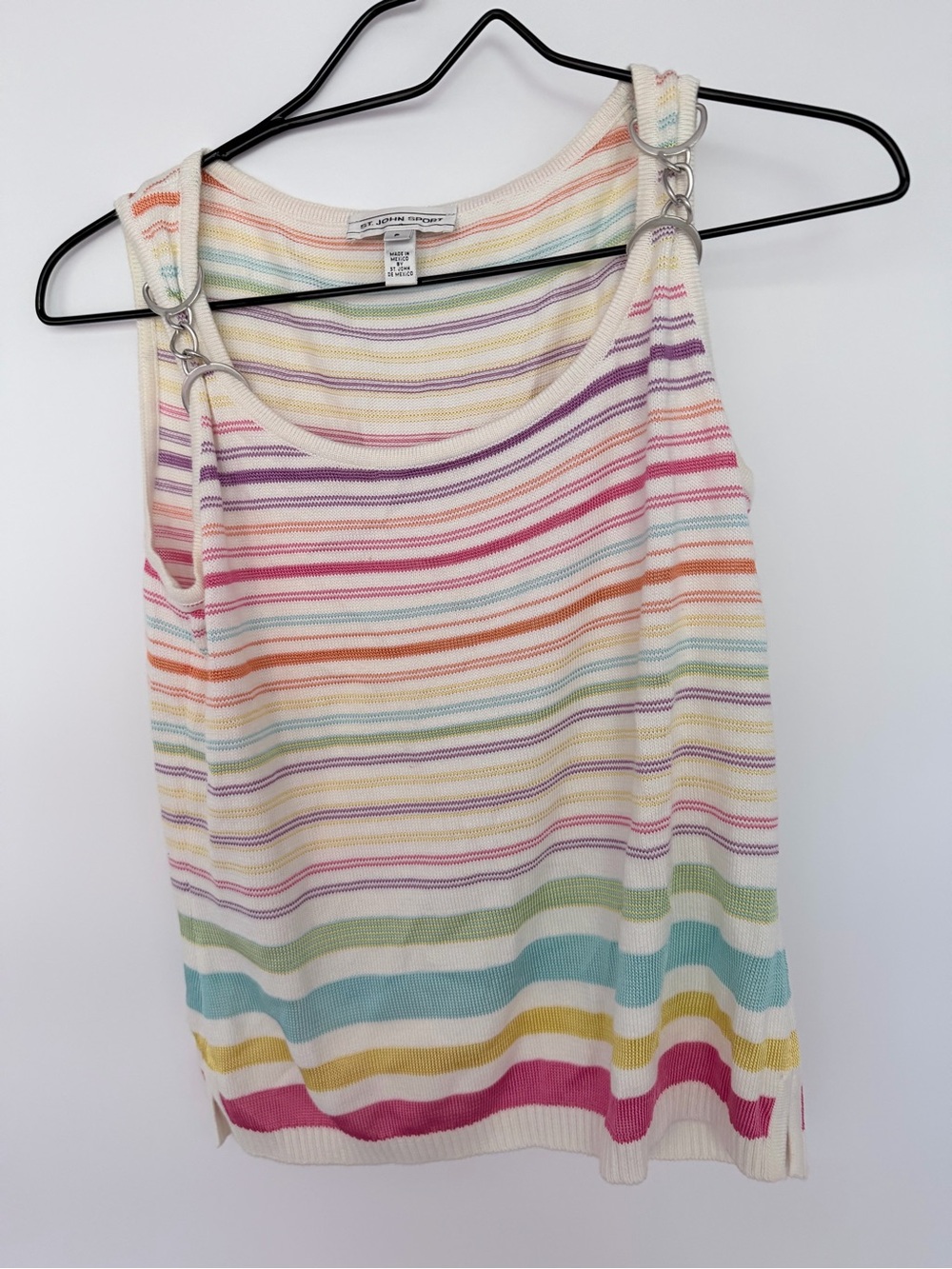 Striped Rainbow Ring-Shoulder Tank Top - Cream Multicolor